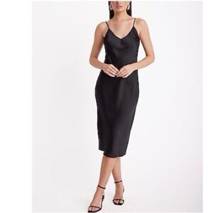 Express Satin V-Neck Downtown Cami Midi Slip Dress Size M